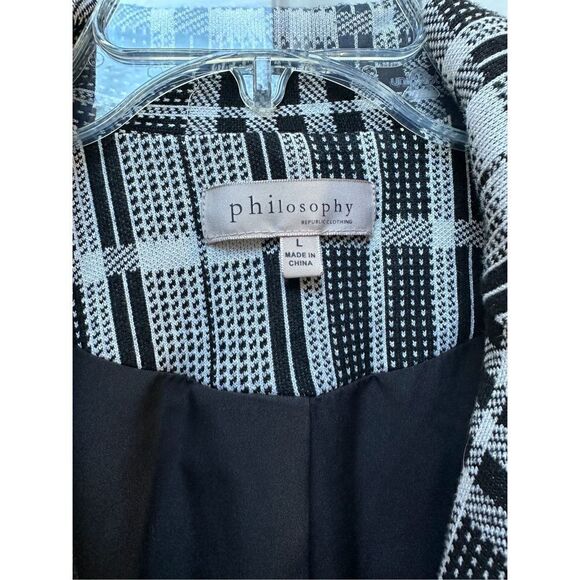 Philosophy women’s black white plaid one button blazer size Large #25-0660 - Picture 3 of 3